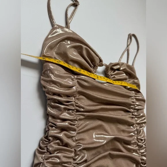 Zara Metallic Gold Slick Ruched Bodysuit Party Glam Statement Piece M Sleeveless - Picture 4 of 11